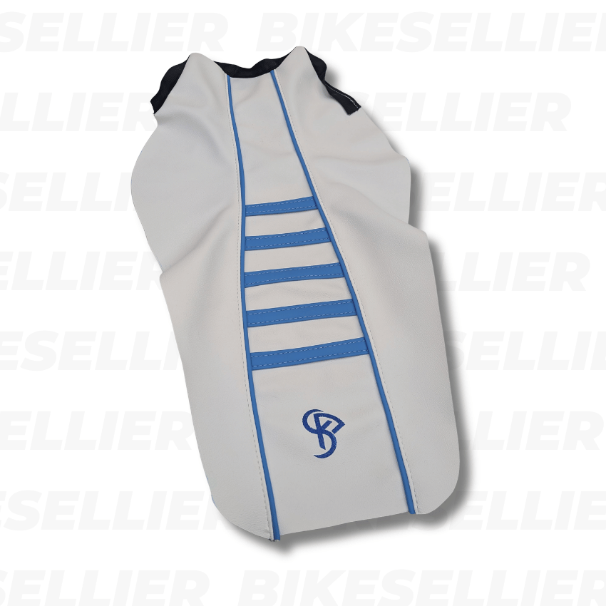 Funda de asiento BKS - DERBI SENDA/DRD Racing (2011-2017) - blanco/azul claro