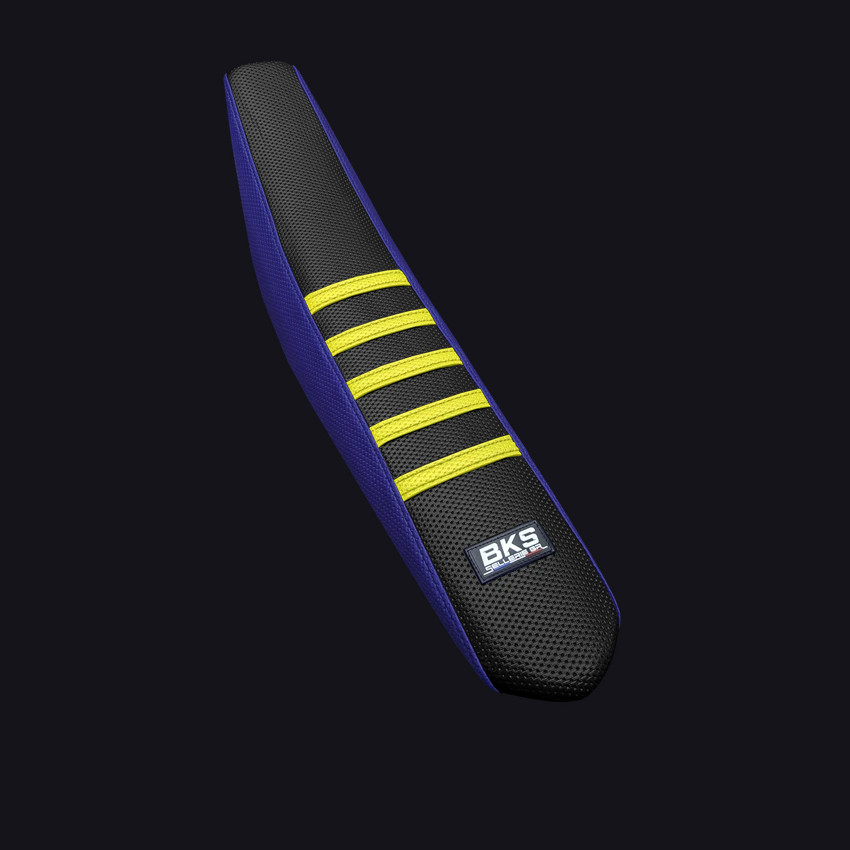 Housse de selle cross Husqvarna — Bleu et jaune, cousue main par BKS