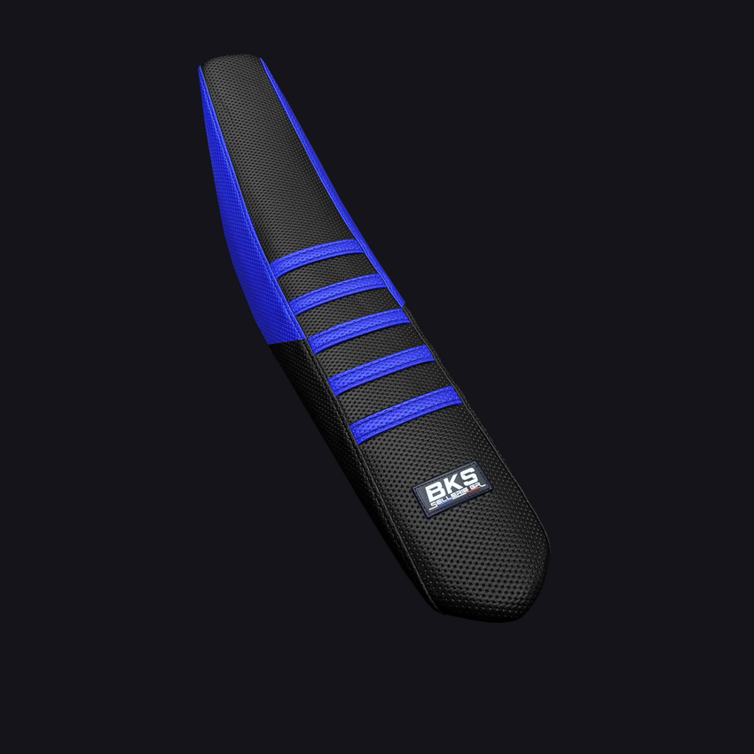 Housse de selle cross Yamaha — Noire à flanc bleu, cousue main par BKS