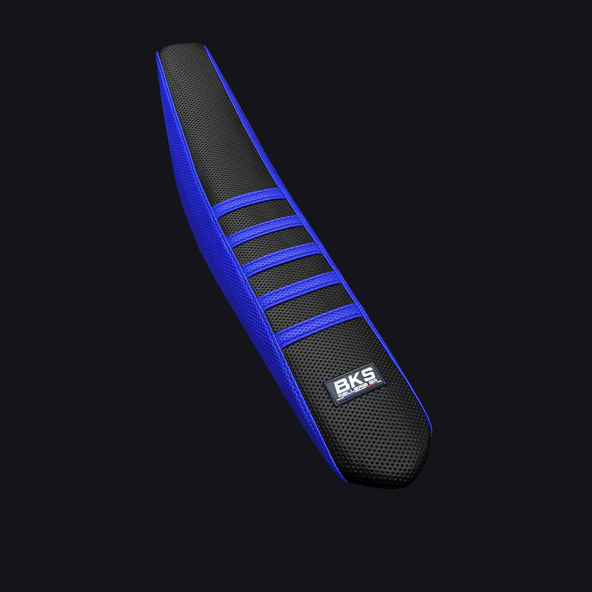 Housse de selle cross Yamaha — Noire et bleu, cousue main par BKS