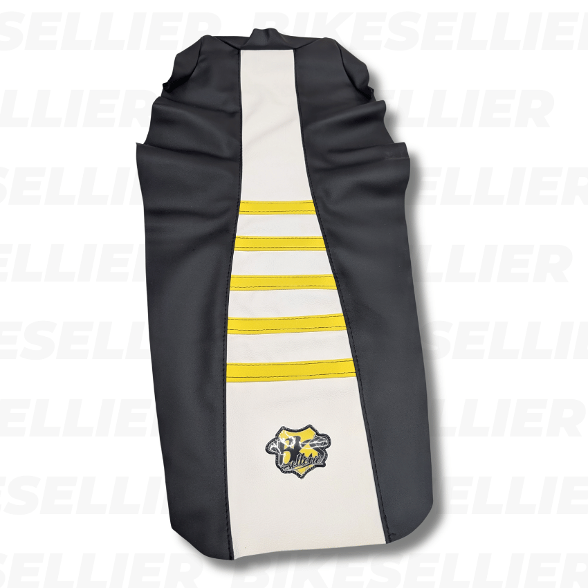 Funda de asiento BKS - DERBI SENDA/DRD Racing (2011-2017) - blanco/amarillo