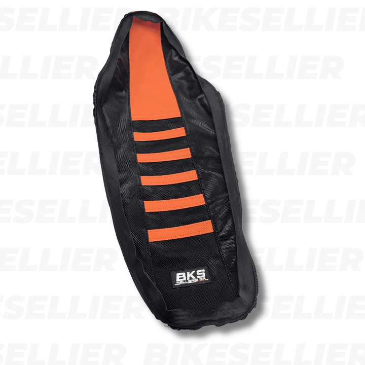 Housse de selle BKS noire à bandes grip orange pour moto de 125 à 500 cm³