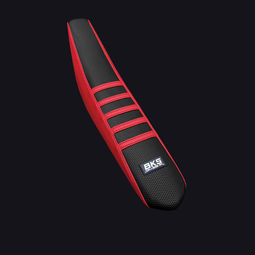 Housse de selle cross Honda — Noire et rouge, cousue main par BKS